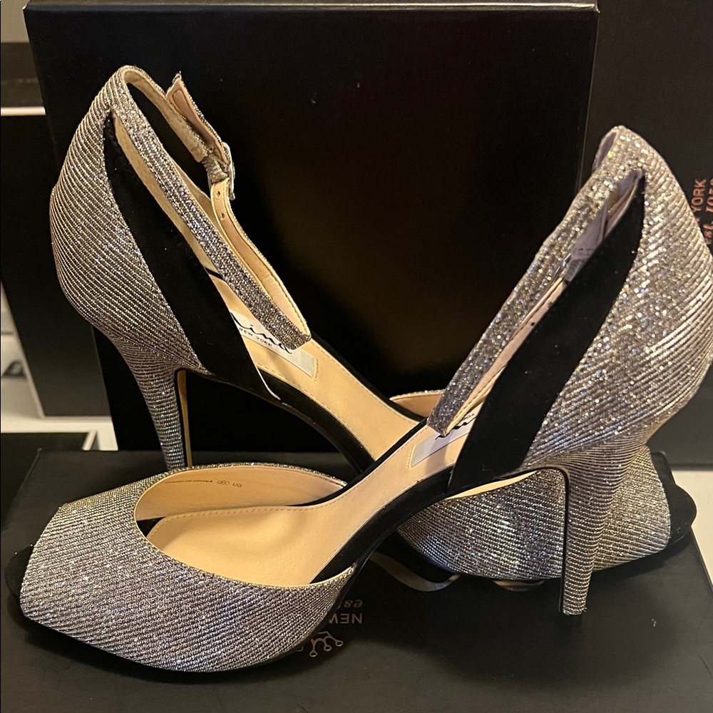 Nina Steel Metallic High Heel Sandals - Silver